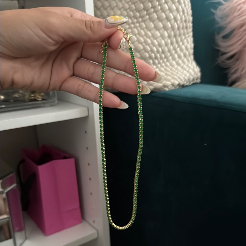 Green and Gold Tennis Necklace
